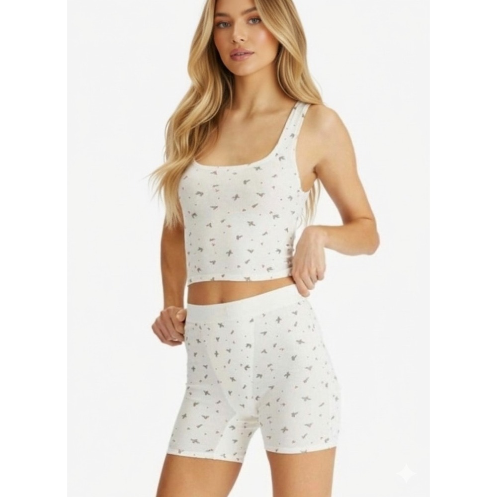 New SKIMS Holiday Mistletoe Lounge Set Holly Small S Cotton Rib Tank Boxer Short